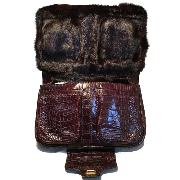 Rare Limited Edition Fendi Brown Alligator and Mink Fur Satchel Handbag - Picture 4 of 10